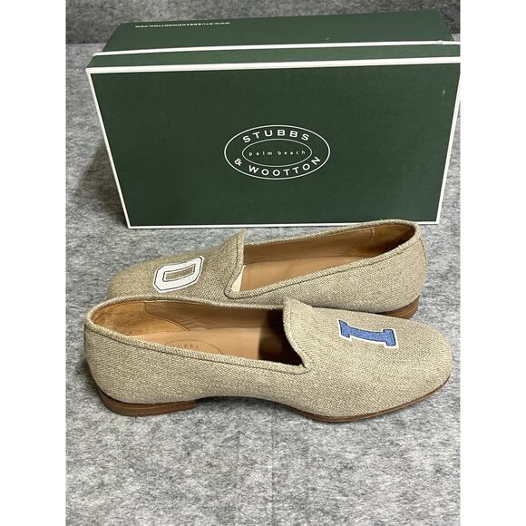 Stubbs Wooten Slippers Mens 10 Beige Tan Shoes‎ Linen Loafers OI Limited Edition - Picture 3 of 10